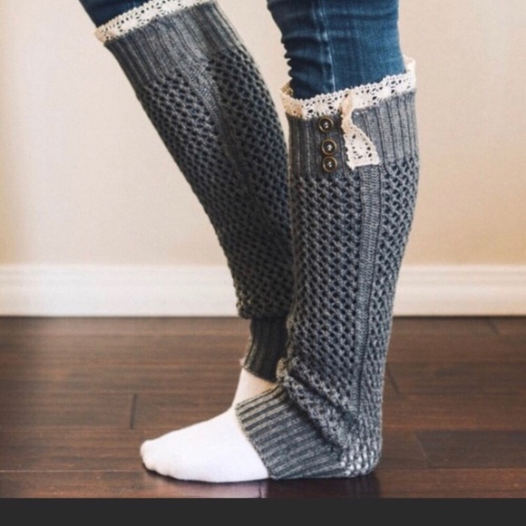 ▪️Closeout! 14” stretch Gray Lace Leg Warmers-OS - Picture 2 of 3
